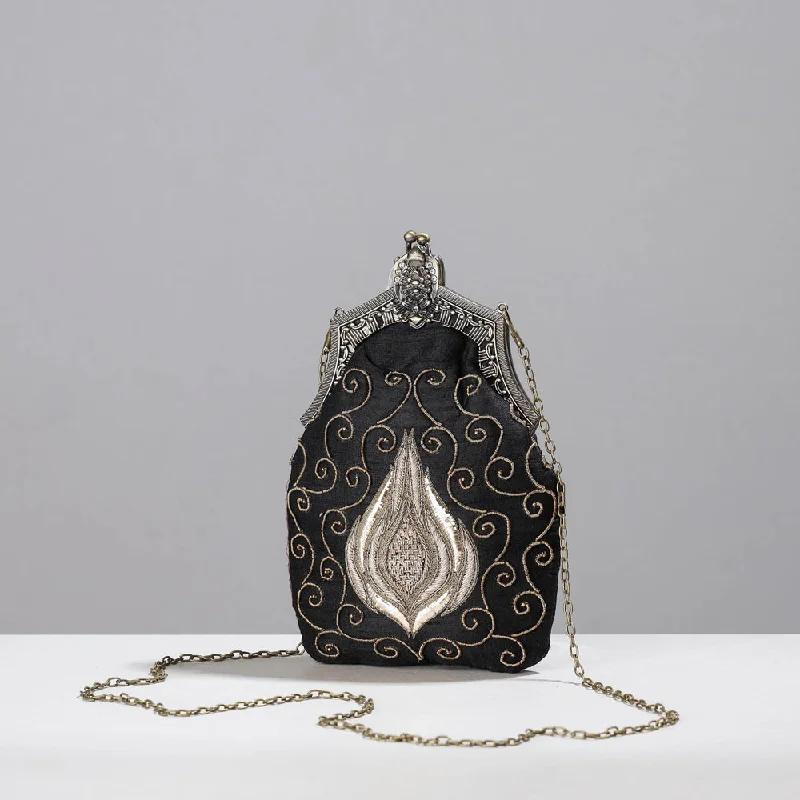 Romantic Valentine's Day Bags With Promotions Black - Lucknow Zardozi Hand Embroidered Raw Silk Clutch Romantic Valentine's Day Bags With Promotions Black - Lucknow Zardozi Hand Embroidered Raw Silk Clutch
