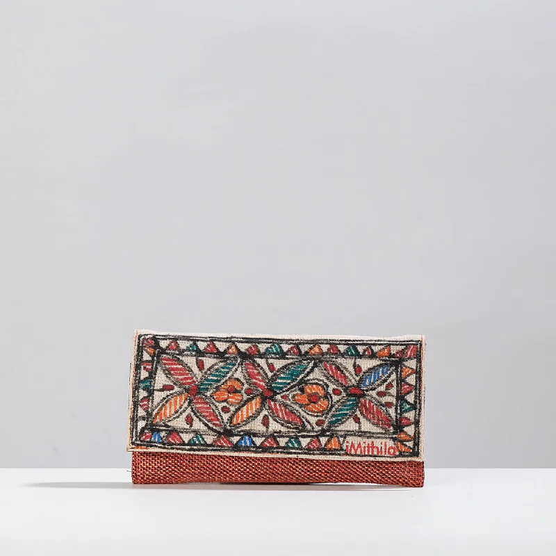 Affordable Handbags Multicolor - Madhubani Handpainted Jute Cotton Clutch