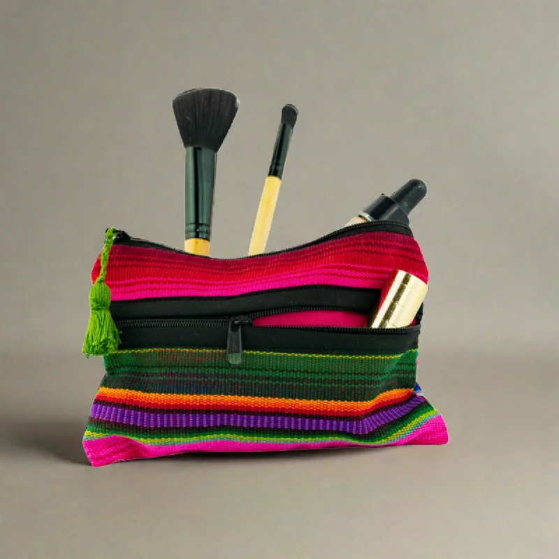Inspired Bags For Timeless Elegance Hacienda 3-Zipper Striped Boho Cosmetic Bag - Guatemala Inspired Bags For Timeless Elegance Hacienda 3-Zipper Striped Boho Cosmetic Bag - Guatemala