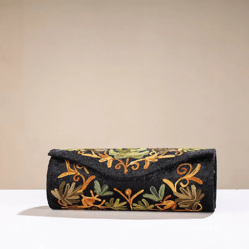 Seasonal Clearance Bags For Summer Black - Original Chain Stitch Crewel Embroidery Velvet Clutch