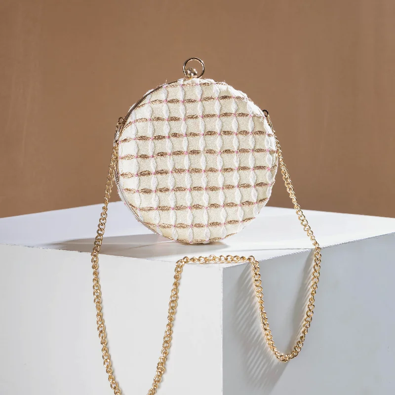 Affordable Bags For Budget Shoppers White - Chikankari Zari Hand Embroidered Tussar Silk Clutch/Sling Bag Affordable Bags For Budget Shoppers White - Chikankari Zari Hand Embroidered Tussar Silk Clutch/Sling Bag