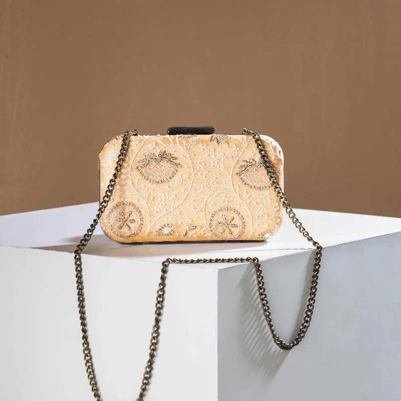 Black Friday And Cyber Monday Bag Deals Beige - Chikankari Zari Hand Embroidered Tussar Silk Clutch/Sling Bag Black Friday And Cyber Monday Bag Deals Beige - Chikankari Zari Hand Embroidered Tussar Silk Clutch/Sling Bag