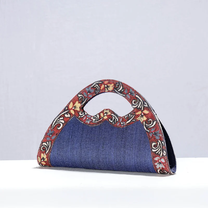 Stylish Bags With Discounts Blue - Handpainted Kalamkari Natural Dyed Ghicha Silk Hand Clutch Bag Stylish Bags With Discounts Blue - Handpainted Kalamkari Natural Dyed Ghicha Silk Hand Clutch Bag