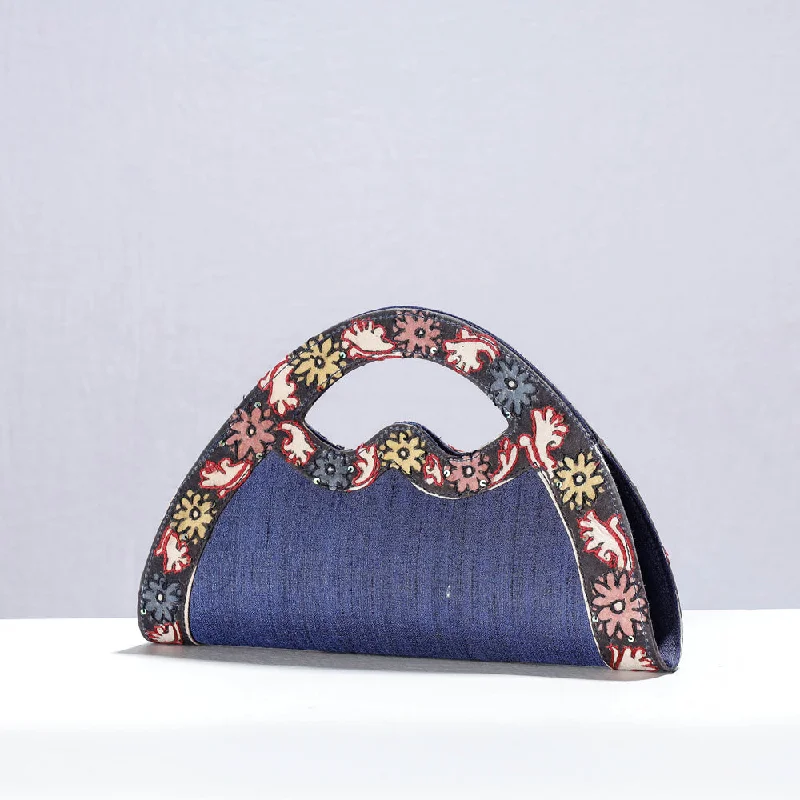 Clearance-Priced Bags Blue - Handpainted Kalamkari Natural Dyed Ghicha Silk Hand Clutch Bag Clearance-Priced Bags Blue - Handpainted Kalamkari Natural Dyed Ghicha Silk Hand Clutch Bag