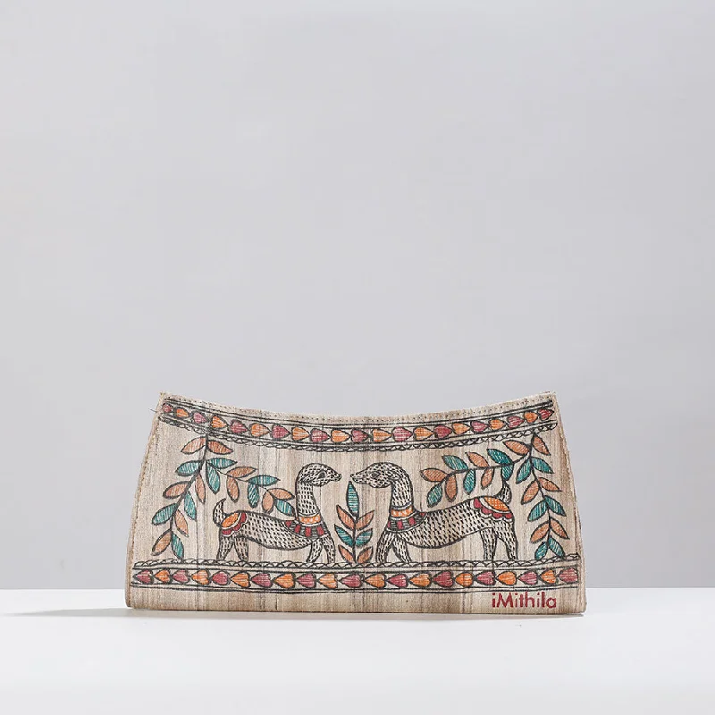 Black Friday And Cyber Monday Bag Deals Beige - Madhubani Handpainted Tussar Silk Clutch Black Friday And Cyber Monday Bag Deals Beige - Madhubani Handpainted Tussar Silk Clutch