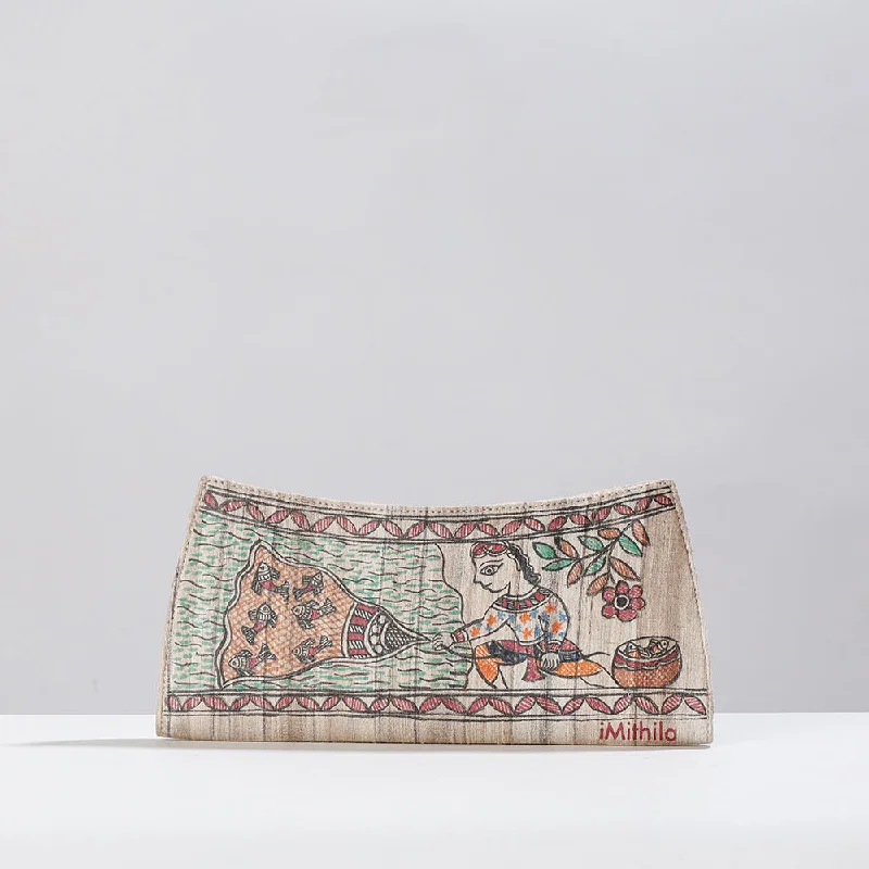 Designer Bags For Luxury Collectors With Offers Beige - Madhubani Handpainted Tussar Silk Clutch Designer Bags For Luxury Collectors With Offers Beige - Madhubani Handpainted Tussar Silk Clutch
