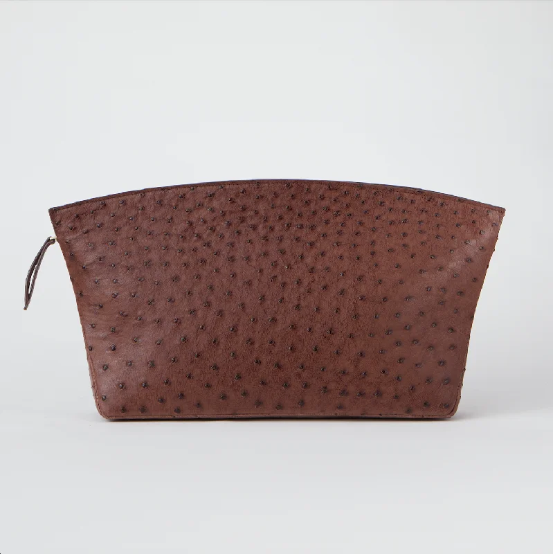 Bags With Discounts BLAKE LARGE BROWN OSTRICH CLUTCH