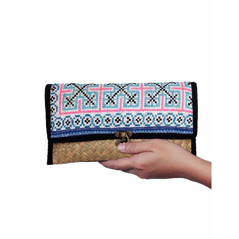 Luxury Bags On Sale Boho Rattan Clutch with Vintage Embroidery - Thailand