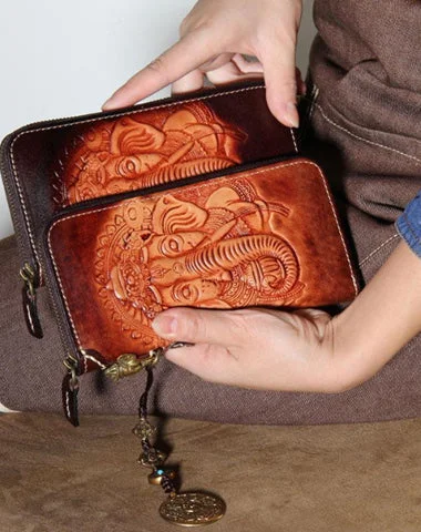 Bags For Urban And Trendy Looks Handmade Leather Ganesha Tooled Biker Chain Mens Long Wallet Cool Leather Wallet Clutch Wallet for Men Bags For Urban And Trendy Looks Handmade Leather Ganesha Tooled Biker Chain Mens Long Wallet Cool Leather Wallet Clutch Wallet for Men