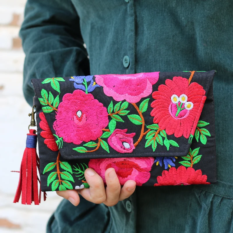 Bags For Personalized Gifts Fiesta Hmong Embroidered Leather Tassel Envelope Clutch Bag - Thailand Bags For Personalized Gifts Fiesta Hmong Embroidered Leather Tassel Envelope Clutch Bag - Thailand
