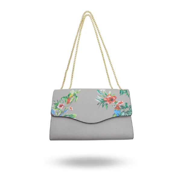 Festival Bags For Concerts And Events IVANHOE - Addison Road Taupe Leather Clutch Bag with Tropical Print Festival Bags For Concerts And Events IVANHOE - Addison Road Taupe Leather Clutch Bag with Tropical Print