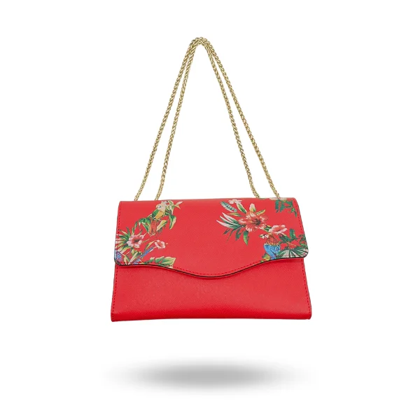 Bags For Free-Spirited And Artistic Styles IVANHOE - Addison Road Red Leather Clutch Bag with Tropical Print Bags For Free-Spirited And Artistic Styles IVANHOE - Addison Road Red Leather Clutch Bag with Tropical Print