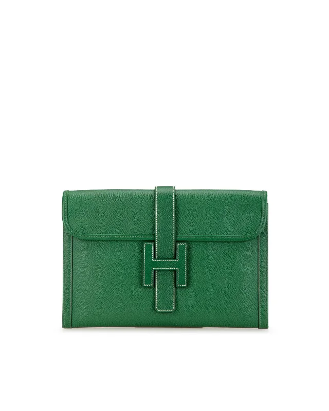 Clearance Bags For Budget Shoppers Herms Calvi Green Leather Clutch