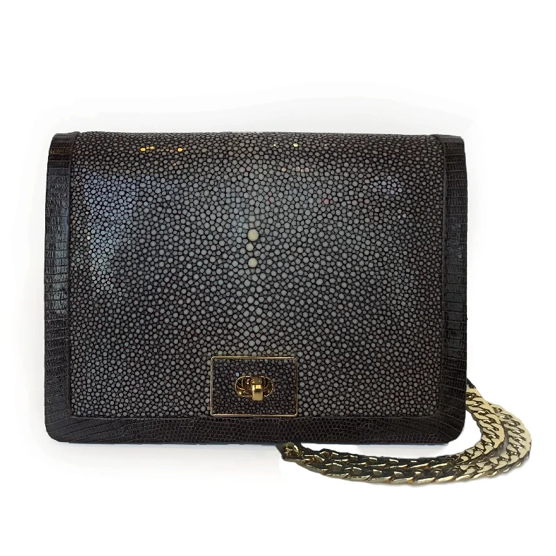 Affordable Bags For Budget Shoppers OLA Brown Stingray and Lizard Cross Body Clutch Bag Affordable Bags For Budget Shoppers OLA Brown Stingray and Lizard Cross Body Clutch Bag