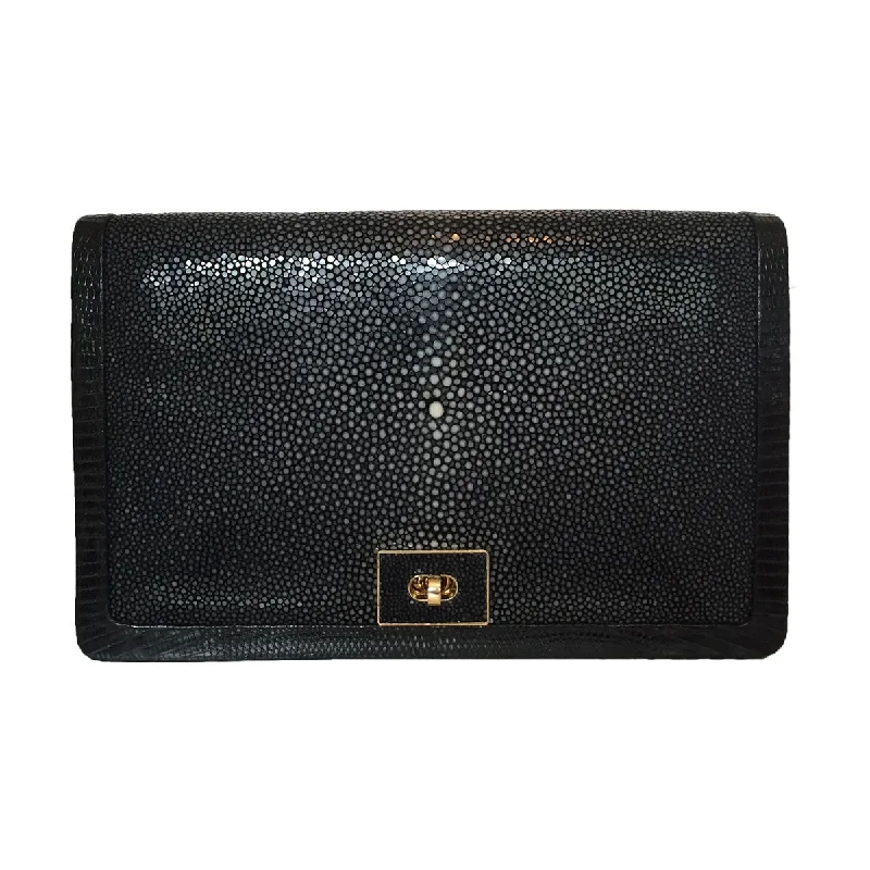 Designer Bags For Luxury Collectors OLA (Large) Black Stingray and Lizard Cross Body Clutch Bag Designer Bags For Luxury Collectors OLA (Large) Black Stingray and Lizard Cross Body Clutch Bag