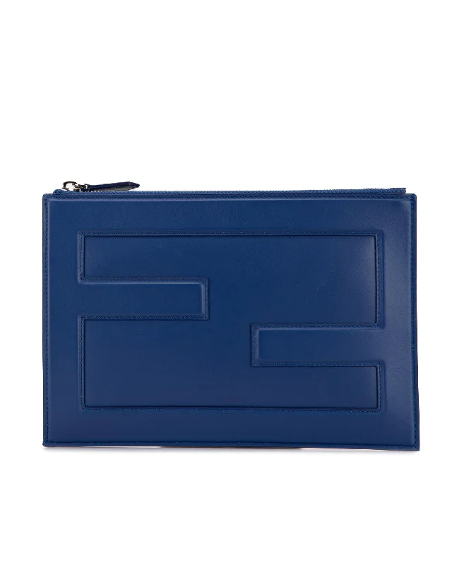 Chic Bags For Office Professionals And Urban Dwellers Fendi FF Karligraphy Clutch Blue Leather Chic Bags For Office Professionals And Urban Dwellers Fendi FF Karligraphy Clutch Blue Leather