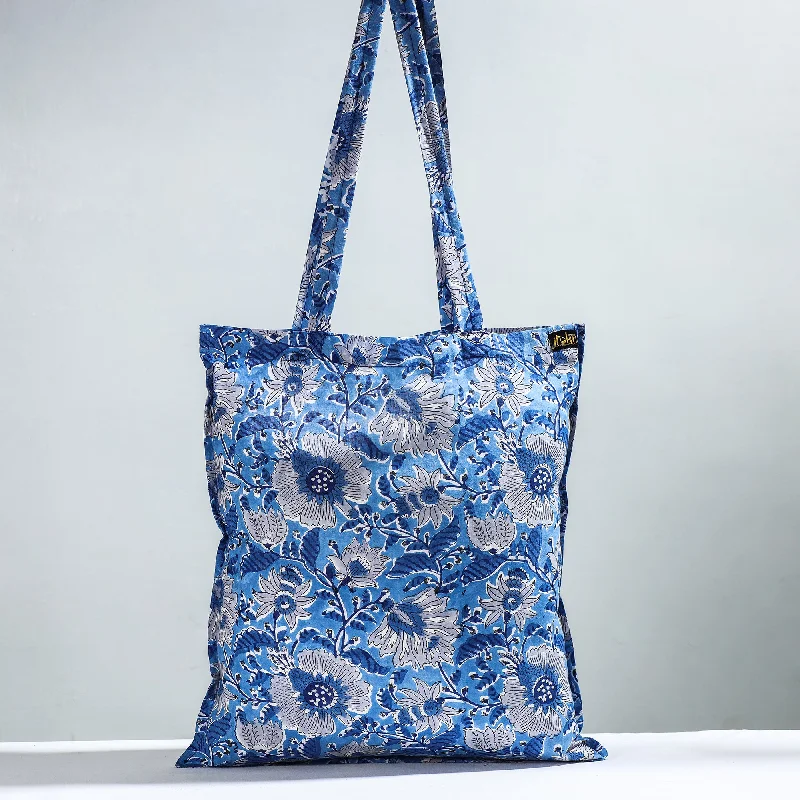 Uxury Designer Handbag Brands Blue - Sanganeri Block Printed Cotton Jhola Bag