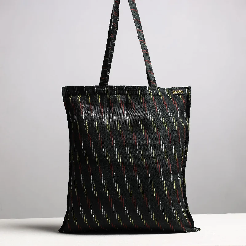 Bags For Sporty And Athletic Styles Black - Handcrafted Pochampally Ikat Weave Cotton Jhola Bag Bags For Sporty And Athletic Styles Black - Handcrafted Pochampally Ikat Weave Cotton Jhola Bag