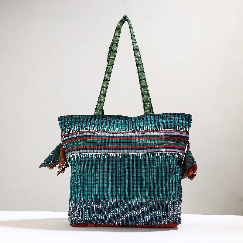 Inspired Bags For Affordable Luxury Green - Handmade Gamcha Fabric Kantha Work Tote Bag Inspired Bags For Affordable Luxury Green - Handmade Gamcha Fabric Kantha Work Tote Bag