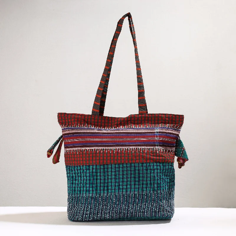 Rustic Bags For Outdoor And Nature-Inspired Looks Green - Handmade Gamcha Fabric Kantha Work Tote Bag Rustic Bags For Outdoor And Nature-Inspired Looks Green - Handmade Gamcha Fabric Kantha Work Tote Bag