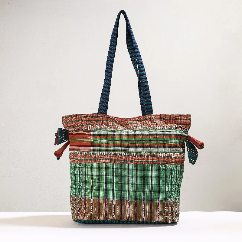 Bags For College Students On A Budget Green - Handmade Gamcha Fabric Kantha Work Tote Bag Bags For College Students On A Budget Green - Handmade Gamcha Fabric Kantha Work Tote Bag
