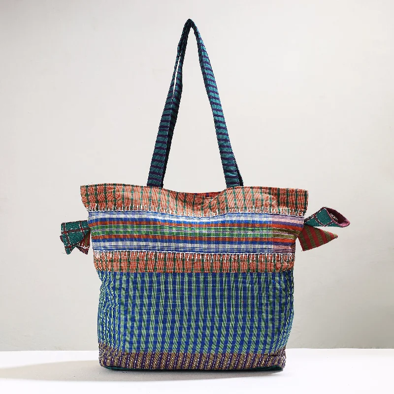 Designer Bags For Luxury Collectors With Offers Blue - Handmade Gamcha Fabric Kantha Work Tote Bag Designer Bags For Luxury Collectors With Offers Blue - Handmade Gamcha Fabric Kantha Work Tote Bag