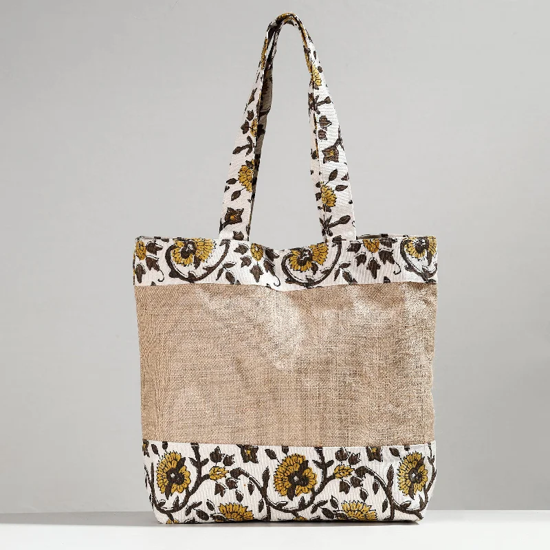 Cozy Handbags With Clearance Prices White - Hand Block Printed Jute Shoulder Bag