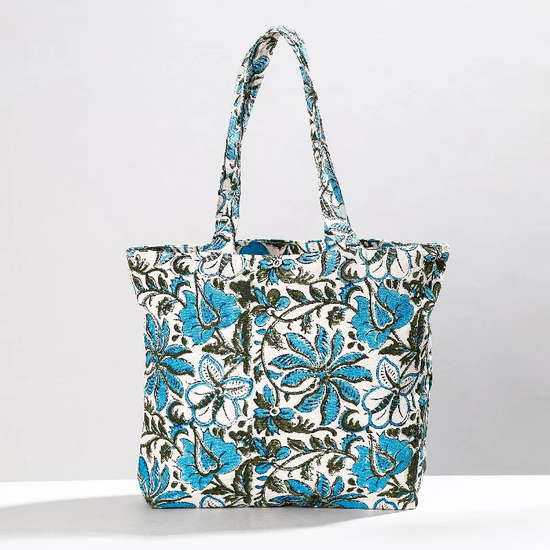 Rustic Bags For Outdoor And Nature-Inspired Looks Blue - Hand Block Printed Canvas Cotton Shoulder Bag Rustic Bags For Outdoor And Nature-Inspired Looks Blue - Hand Block Printed Canvas Cotton Shoulder Bag