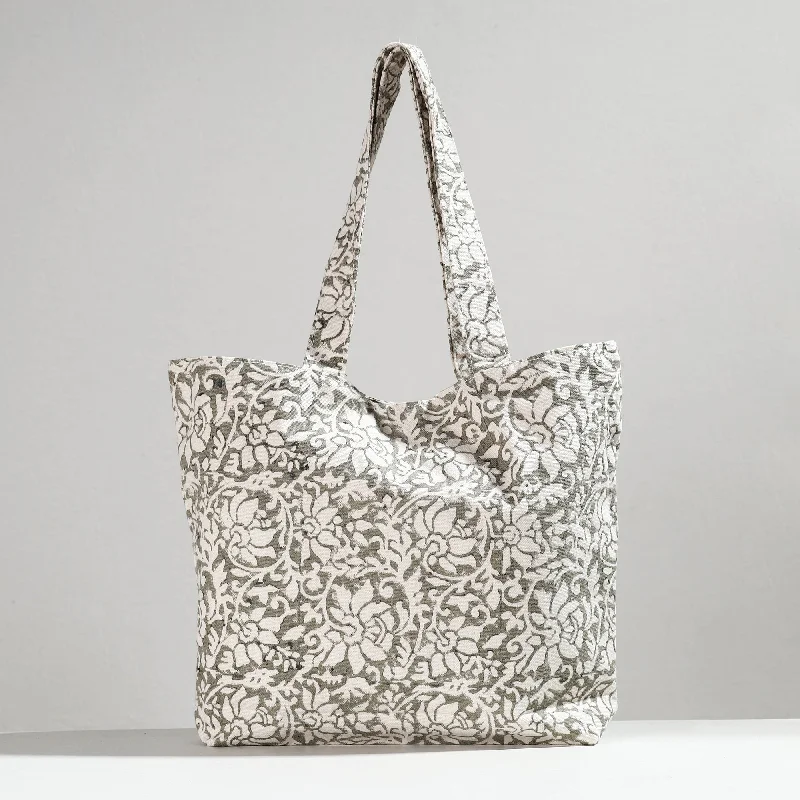 Designer Bags For Luxury Collectors Grey - Hand Block Printed Canvas Cotton Shoulder Bag Designer Bags For Luxury Collectors Grey - Hand Block Printed Canvas Cotton Shoulder Bag
