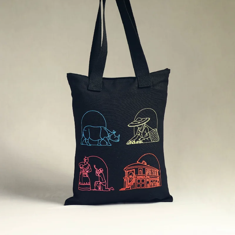 Stylish Bags For Fashion Bloggers With Promotions Black - Assam's Iconic Symbols Cotton Canvas Tote Bag Stylish Bags For Fashion Bloggers With Promotions Black - Assam's Iconic Symbols Cotton Canvas Tote Bag
