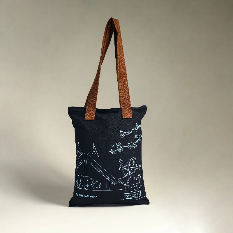 Trendy And Discounted Designer Handbags Black - North-East India's Iconic Symbols Cotton Canvas Tote Bag Trendy And Discounted Designer Handbags Black - North-East India's Iconic Symbols Cotton Canvas Tote Bag