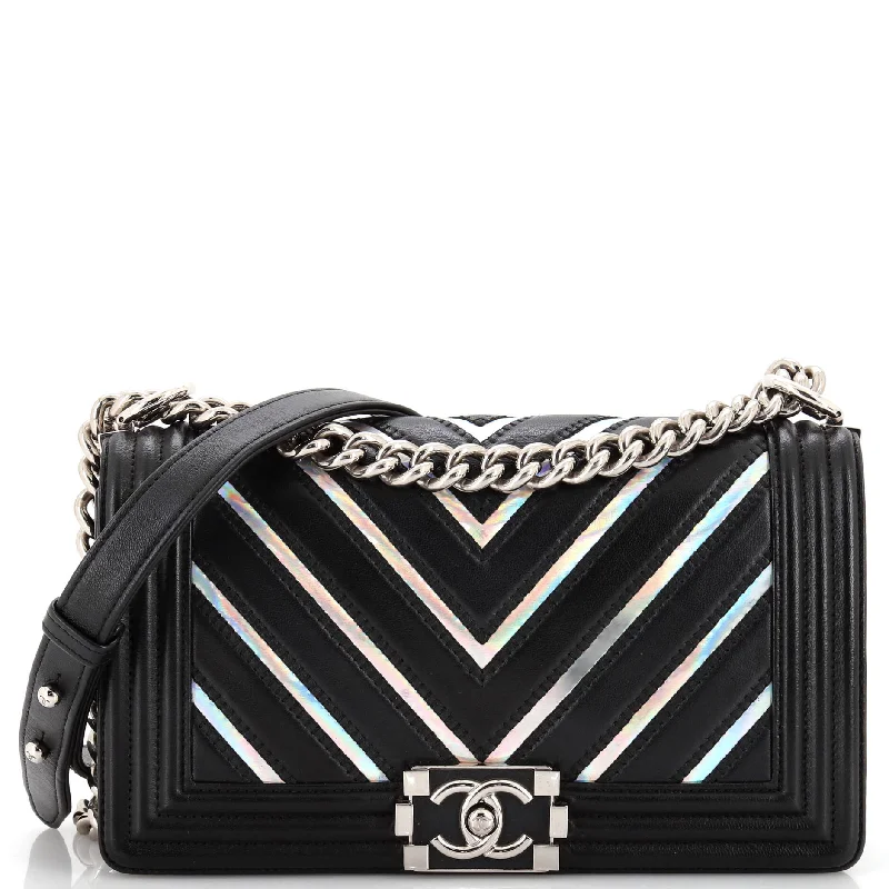 Romantic Valentine's Day Bags With Promotions Boy Flap Bag Chevron Lambskin with Holographic PVC Old Medium Romantic Valentine's Day Bags With Promotions Boy Flap Bag Chevron Lambskin with Holographic PVC Old Medium