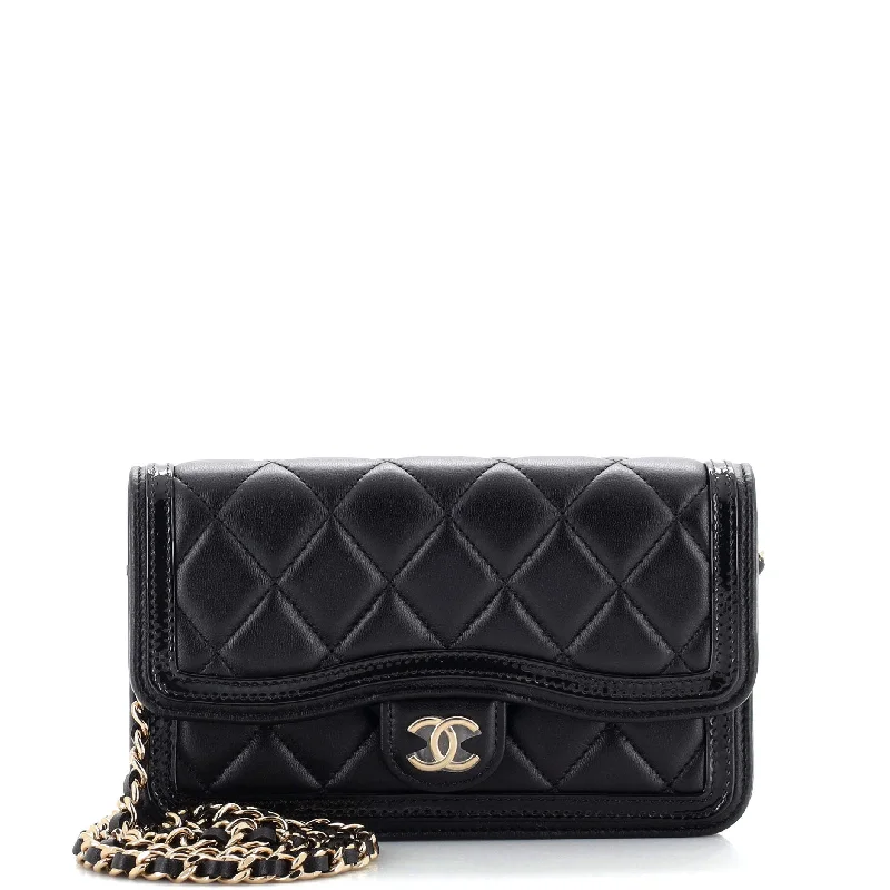 Luxury Bags On Sale CC Constrast Trim Flap Phone Holder with Chain Quilted Lambskin with Patent Luxury Bags On Sale CC Constrast Trim Flap Phone Holder with Chain Quilted Lambskin with Patent