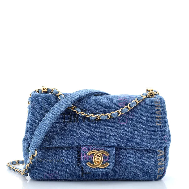 Designer Bags For Luxury Collectors Denim Mood Flap Bag Logo Printed Quilted Denim Small Designer Bags For Luxury Collectors Denim Mood Flap Bag Logo Printed Quilted Denim Small