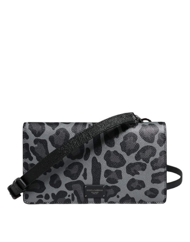 Tsa-Approved Bags For Hassle-Free Airport Security Dolce & Gabbana Black Gray Leopard Leather Bifold Card Slot Crossbody Bag Tsa-Approved Bags For Hassle-Free Airport Security Dolce & Gabbana Black Gray Leopard Leather Bifold Card Slot Crossbody Bag