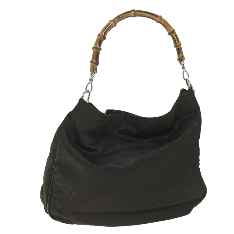Luxury Bags On Sale Gucci Bamboo  Canvas Shoulder Bag (Pre-Owned)