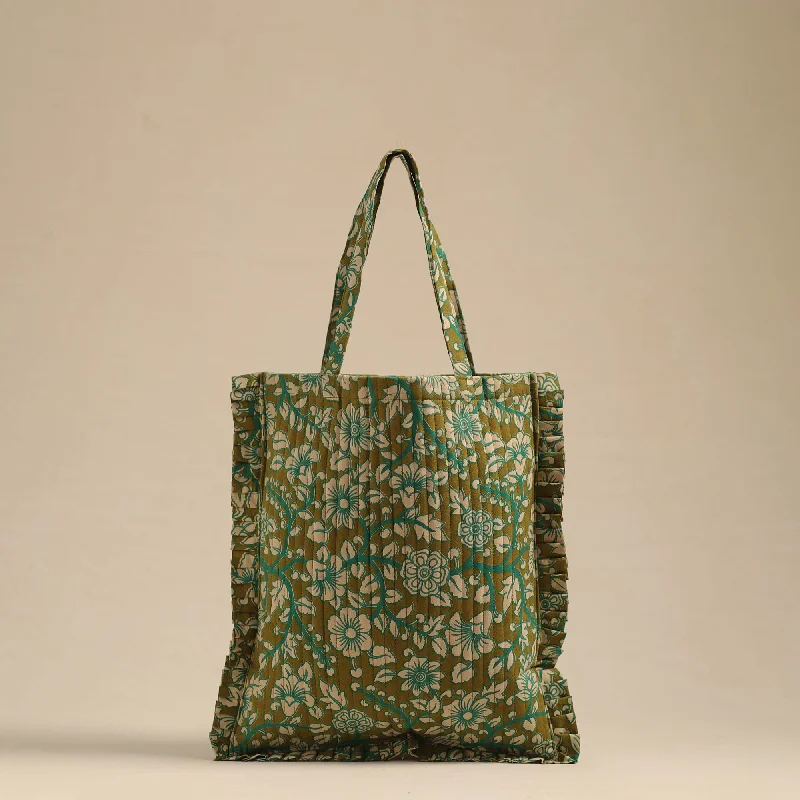 Discounted Designer Bags For Clearance Events Green - Handcrafted Cotton Frill Jhola Bag 07 Discounted Designer Bags For Clearance Events Green - Handcrafted Cotton Frill Jhola Bag 07