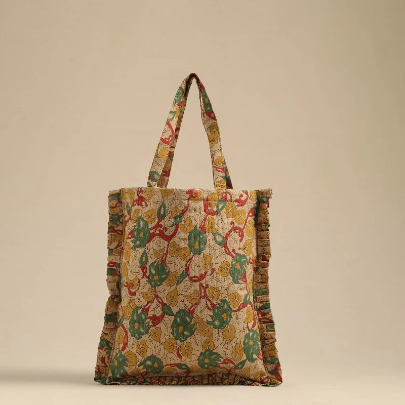 Everyday Bags For Work, School, Or Errands Beige - Handcrafted Cotton Frill Jhola Bag 42 Everyday Bags For Work, School, Or Errands Beige - Handcrafted Cotton Frill Jhola Bag 42