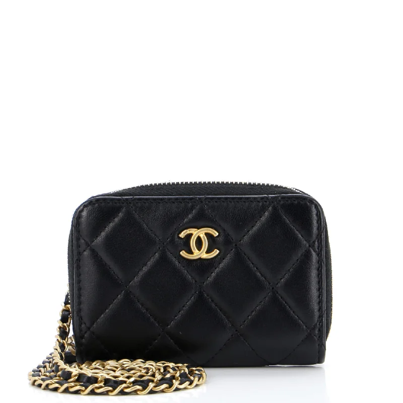 Bags For Urban And Trendy Looks Pearl Crush Zip Around Card Holder on Chain Quilted Lambskin Bags For Urban And Trendy Looks Pearl Crush Zip Around Card Holder on Chain Quilted Lambskin