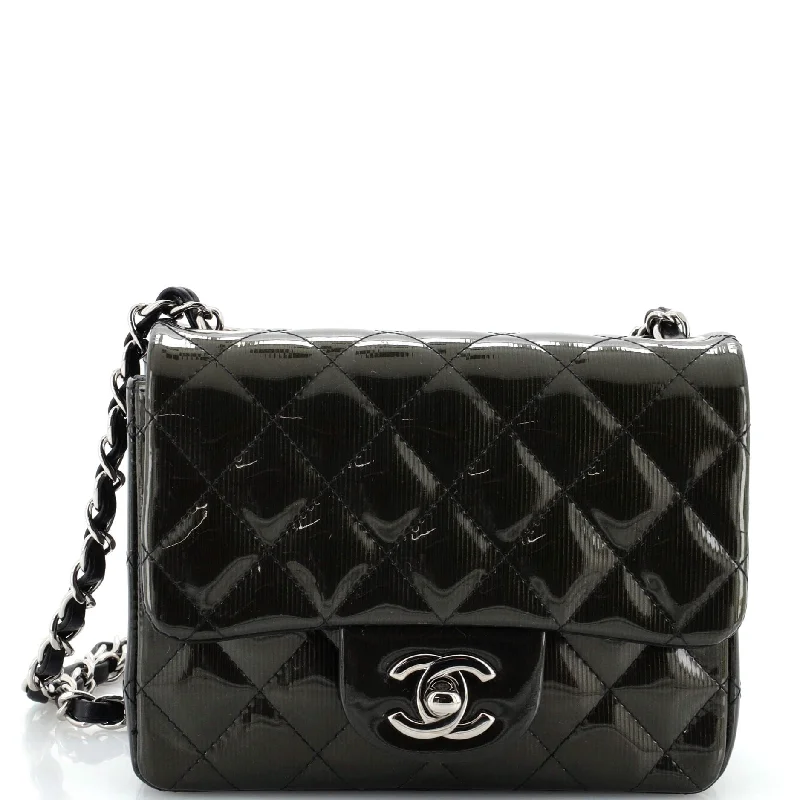 Designer Bags For Luxury Collectors With Offers Square Classic Single Flap Bag Quilted Striated Metallic Patent Mini Designer Bags For Luxury Collectors With Offers Square Classic Single Flap Bag Quilted Striated Metallic Patent Mini