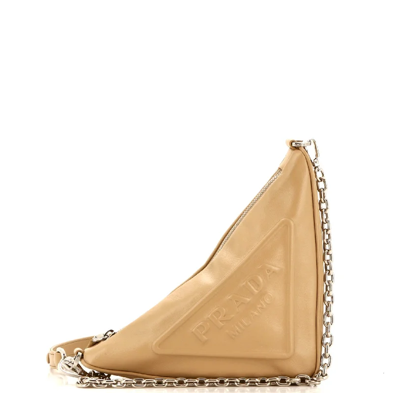Edgy Bags For Bold And Daring Fashionistas Triangle Logo Zip Chain Crossbody Bag Embossed Leather Small Edgy Bags For Bold And Daring Fashionistas Triangle Logo Zip Chain Crossbody Bag Embossed Leather Small
