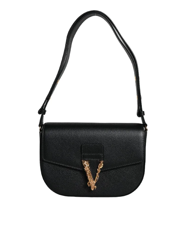 Eco-Friendly Bags For Sustainable Fashion Lovers Versace Black Grainy Calf Leather Logo Crossbody Shoulder Bag Eco-Friendly Bags For Sustainable Fashion Lovers Versace Black Grainy Calf Leather Logo Crossbody Shoulder Bag