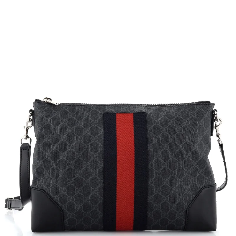 Luxury Bags For Working Professionals Web Zip Flat Messenger GG Coated Canvas Medium Luxury Bags For Working Professionals Web Zip Flat Messenger GG Coated Canvas Medium